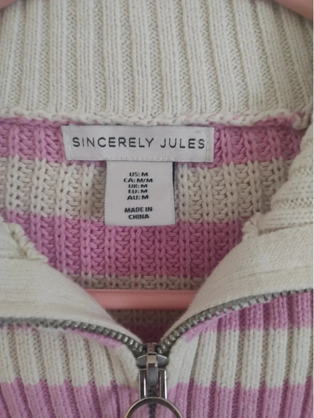 Sincerely Jules Pink and Cream Stripes Turtle Neck Sweater Size M